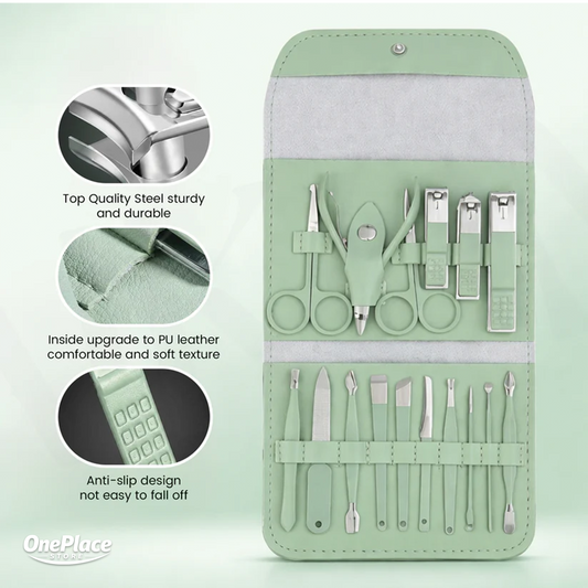 16-in-1 Stainless Steel Nail Care Kit | Manicure & Pedicure Tool Set with Case (Random Color)