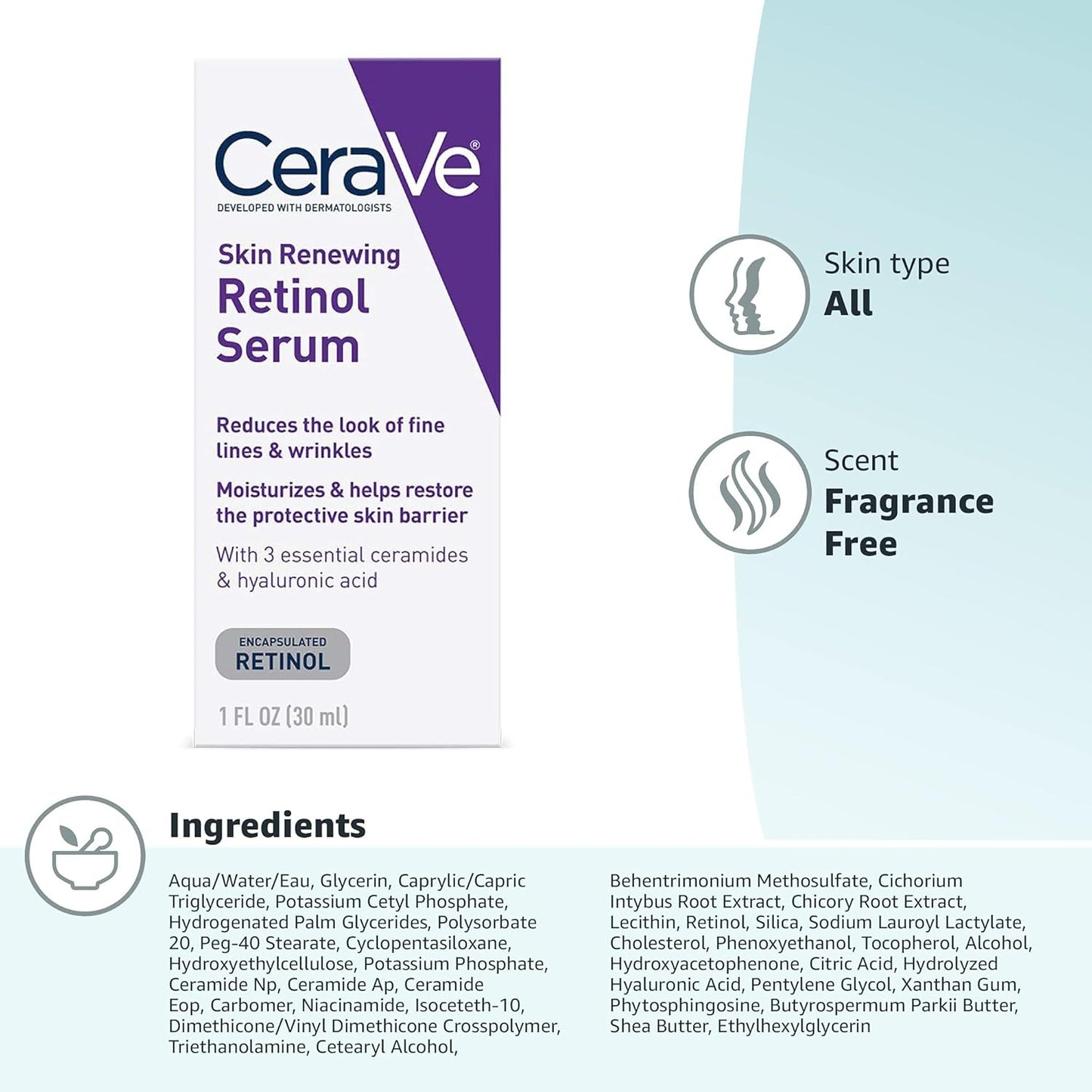 CeraVe Skin Renewing Retinol Serum 30ml | Anti-Aging & Skin Smoothing Face Serum