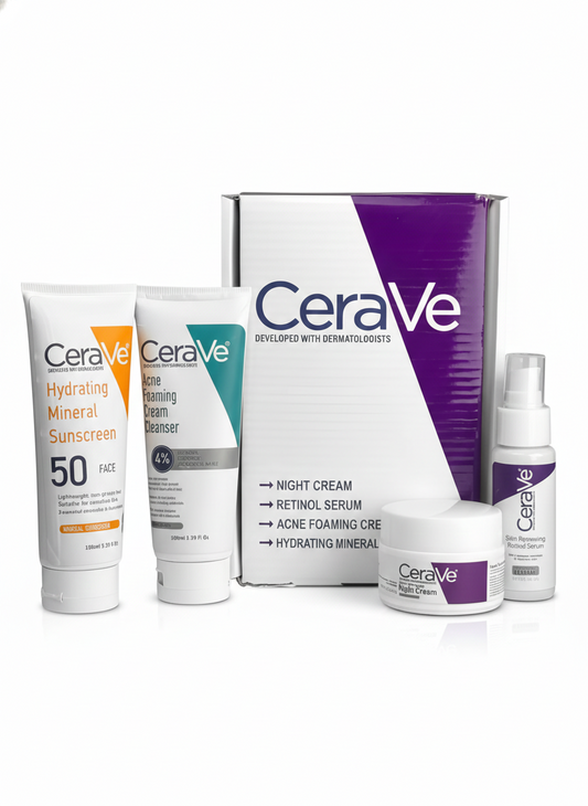 CeraVe Complete Skincare Combo Kit | Sunscreen SPF 50, Acne Cleanser, Retinol Serum & Night Cream for Healthy Skin