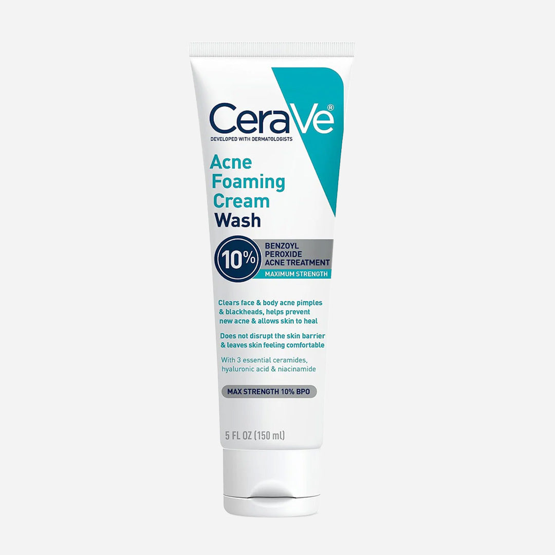 CeraVe Acne Foaming Cream Cleanser 4% Benzoyl Peroxide | Oil Control & Acne Care Face Wash (120ml)