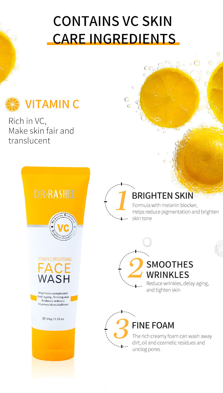 Dr Rashel Vitamin C Brightening Face Wash 100g | Lightening & Deep Cleansing Facial Cleanser
