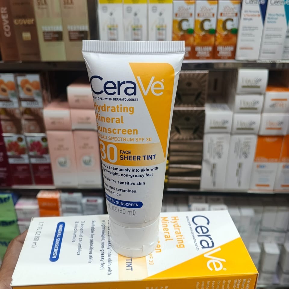 CeraVe Hydrating Mineral Sunscreen SPF 50 – Broad Spectrum UV Protection with Ceramides & Hyaluronic Acid (50ml)