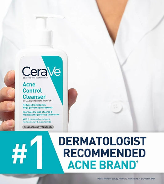 CeraVe Acne Control Cleanser 237ml – 2% Salicylic Acid Face Wash for Oily & Acne-Prone Skin