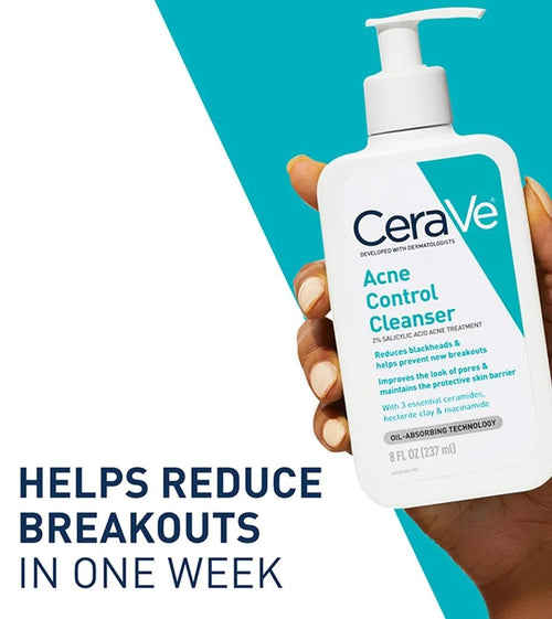 CeraVe Acne Control Cleanser 237ml – 2% Salicylic Acid Face Wash for Oily & Acne-Prone Skin