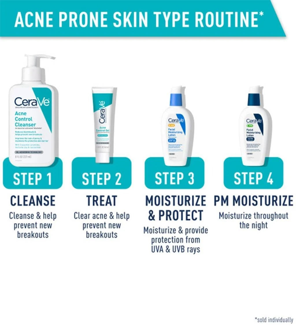 CeraVe Acne Control Cleanser 237ml – 2% Salicylic Acid Face Wash for Oily & Acne-Prone Skin