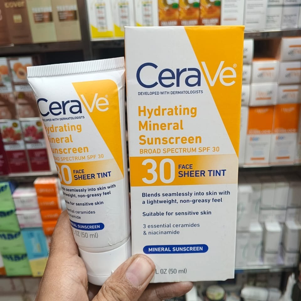 CeraVe Hydrating Mineral Sunscreen SPF 50 – Broad Spectrum UV Protection with Ceramides & Hyaluronic Acid (50ml)