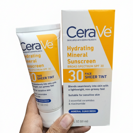 CeraVe Hydrating Mineral Sunscreen SPF 50 – Broad Spectrum UV Protection with Ceramides & Hyaluronic Acid (50ml)
