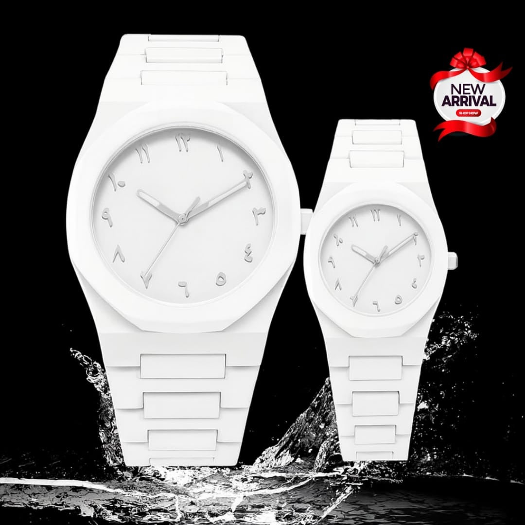 White Aura Couple Watch Set | Elegant Matching Watches for Men & Women